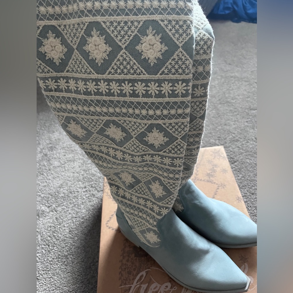 Free People Blue and Cream Over the Knee Boots - Picture 4 of 6